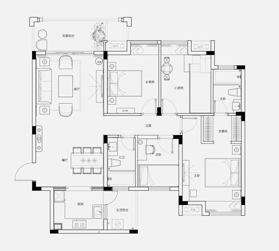 古风水墨元素，打造新中式126㎡四居室，展现最高级的东方美感世界