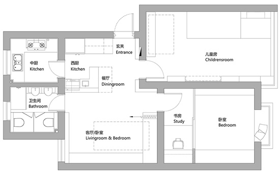 一个月打造68㎡六口之家！客厅可兼卧室和餐厅，还有超大中西厨房，这设计绝了！